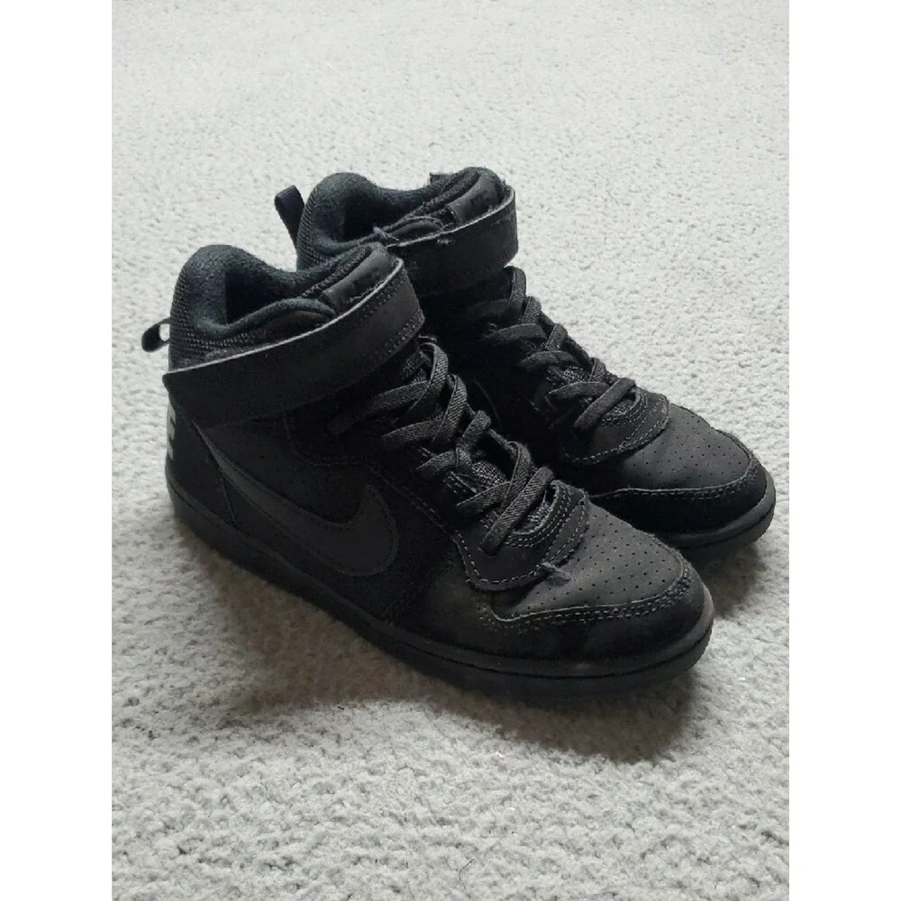 Nike Court Borough Mid 2 Black High-Top Lace & Strap Sneakers Size 1Y